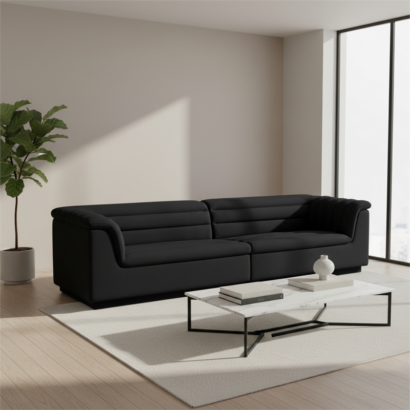 Meridian Furniture Cascade Black Velvet Fabric Modular Sofa