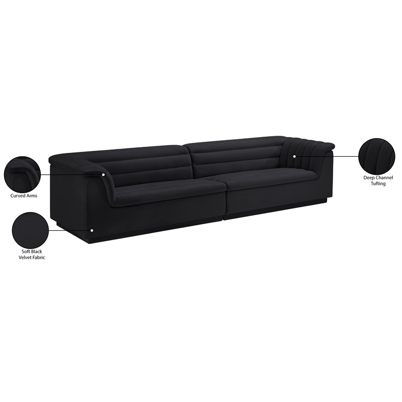 Meridian Furniture Cascade Black Velvet Fabric Modular Sofa