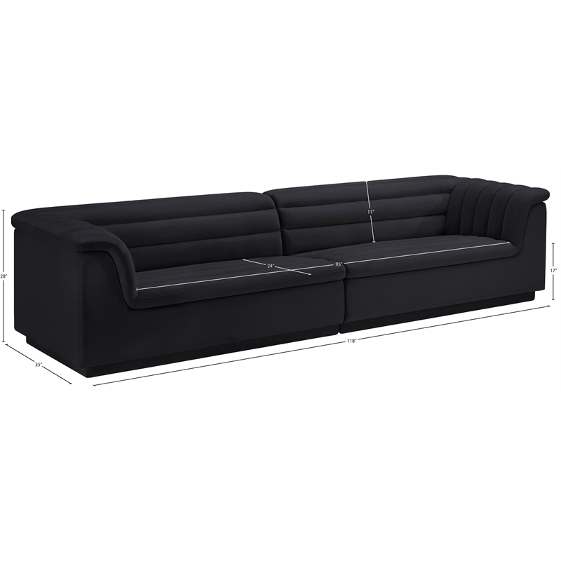 Meridian Furniture Cascade Black Velvet Fabric Modular Sofa