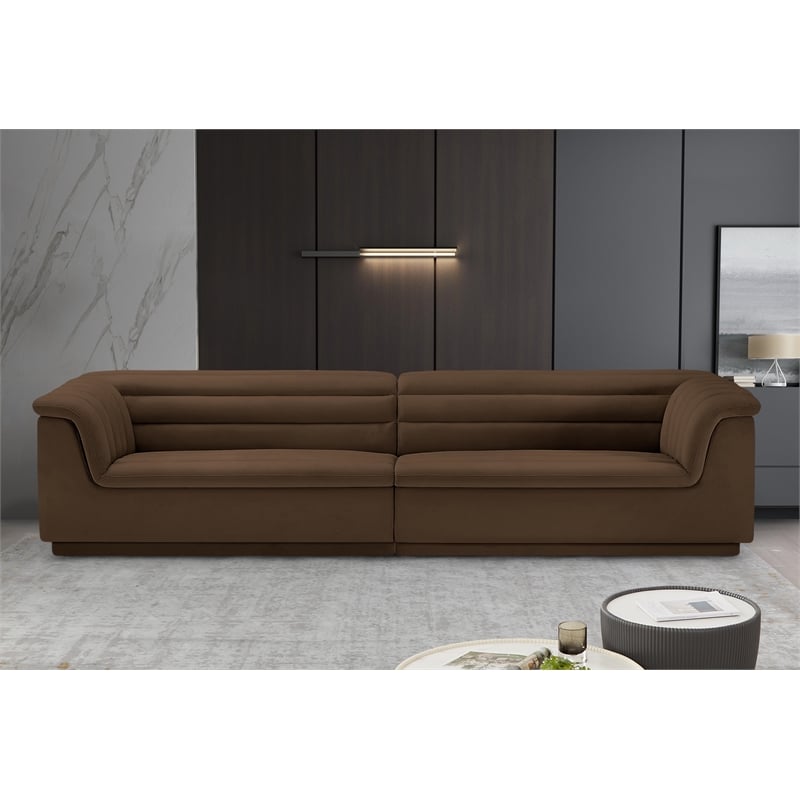 Meridian Furniture Cascade Brown Velvet Fabric Modular Sofa