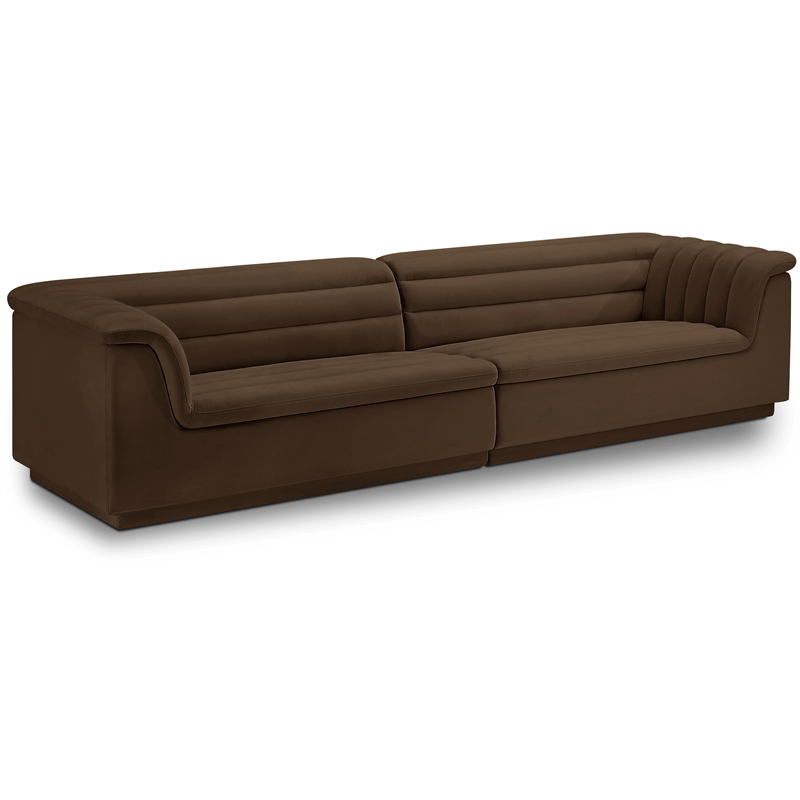Meridian Furniture Cascade Brown Velvet Fabric Modular Sofa