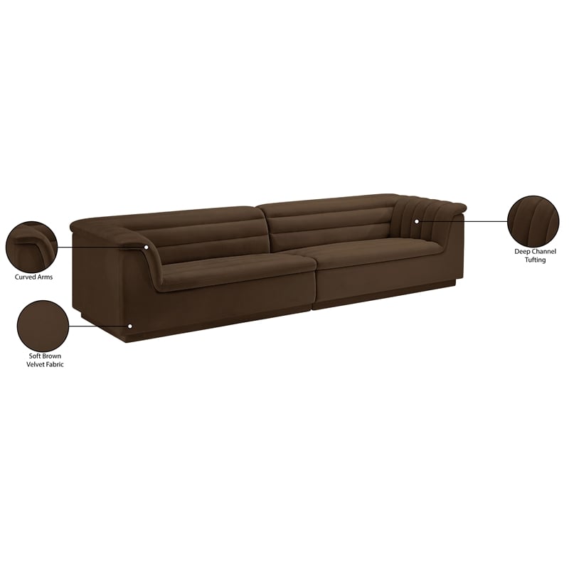 Meridian Furniture Cascade Brown Velvet Fabric Modular Sofa