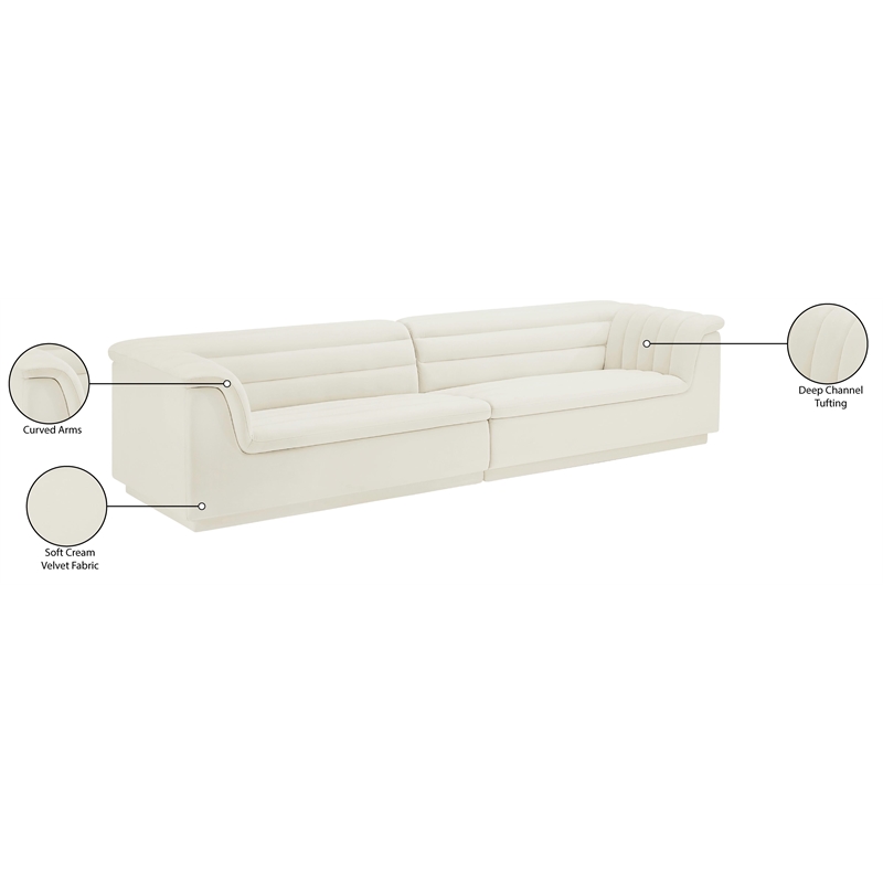 Meridian Furniture Cascade Cream Velvet Fabric Modular Sofa