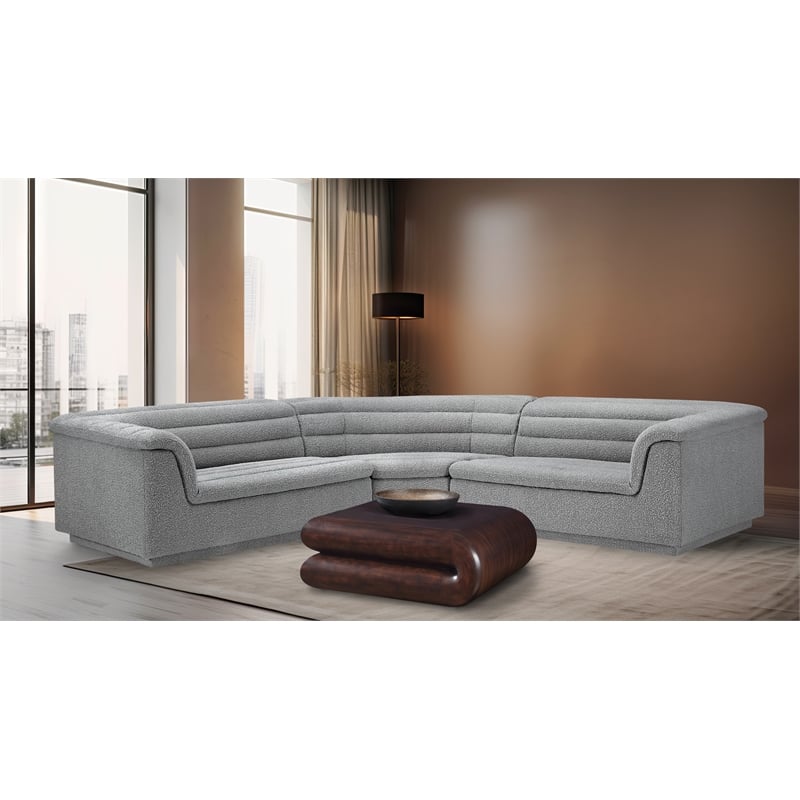 Meridian Furniture Cascade Grey Boucle Fabric Modular Sectional