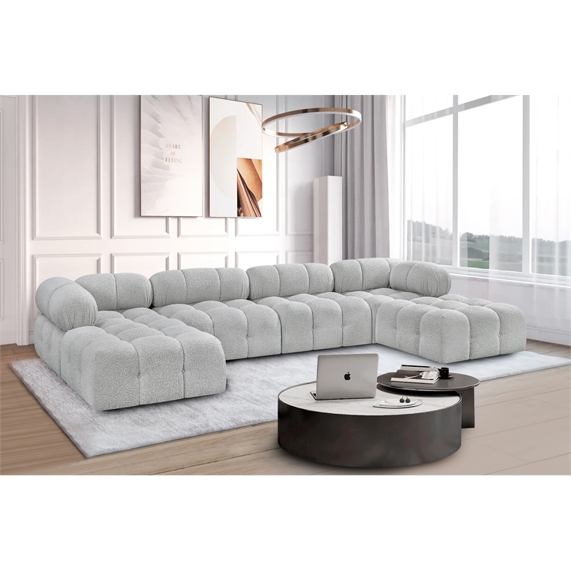 Meridian Furniture Ames Grey Boucle Fabric Modular Sectional