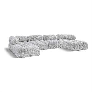 meridian furniture ames grey boucle fabric modular sectional