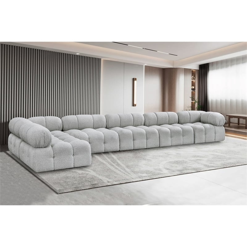 Meridian Furniture Ames Grey Boucle Fabric Modular Sectional