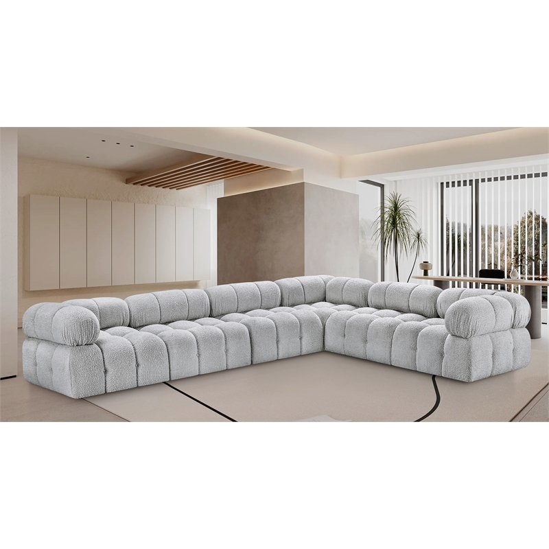 Meridian Furniture Ames Grey Boucle Fabric Modular Sectional
