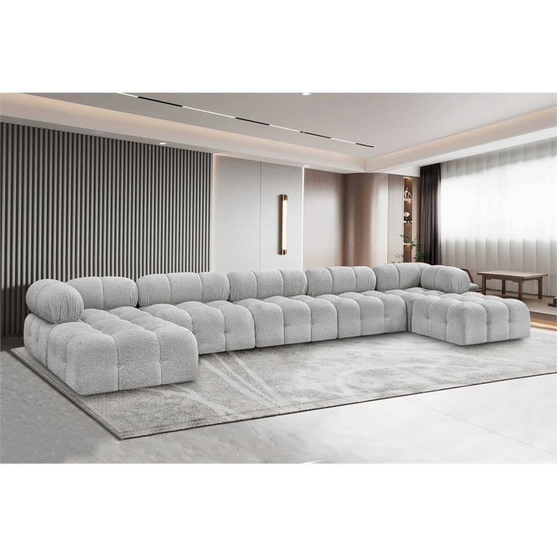 Meridian Furniture Ames Grey Boucle Fabric Modular Sectional