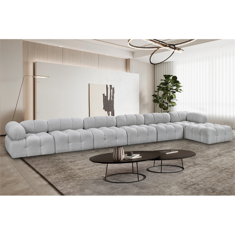 Meridian Furniture Ames Grey Boucle Fabric Modular Sectional