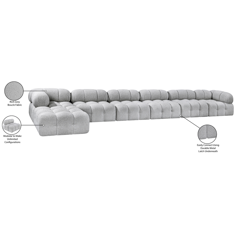 Meridian Furniture Ames Grey Boucle Fabric Modular Sectional