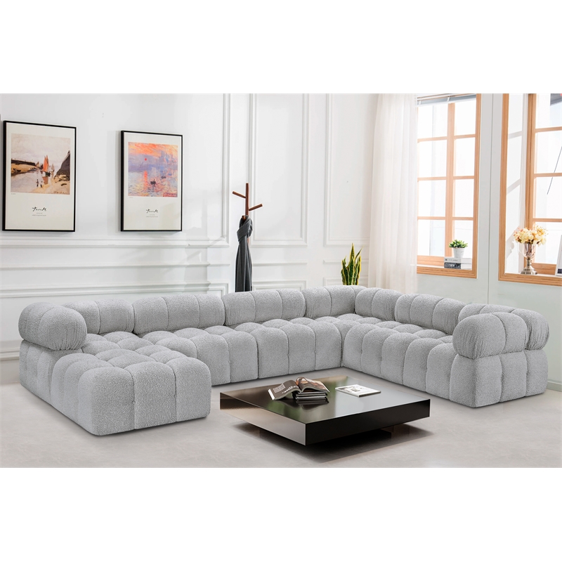 Meridian Furniture Ames Grey Boucle Fabric Modular Sectional