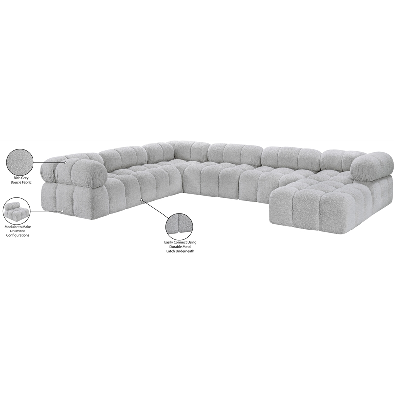 Meridian Furniture Ames Grey Boucle Fabric Modular Sectional