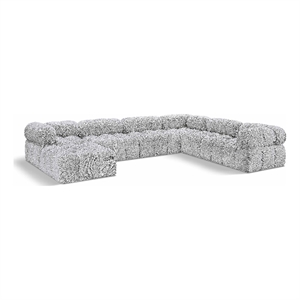 meridian furniture ames grey boucle fabric modular sectional