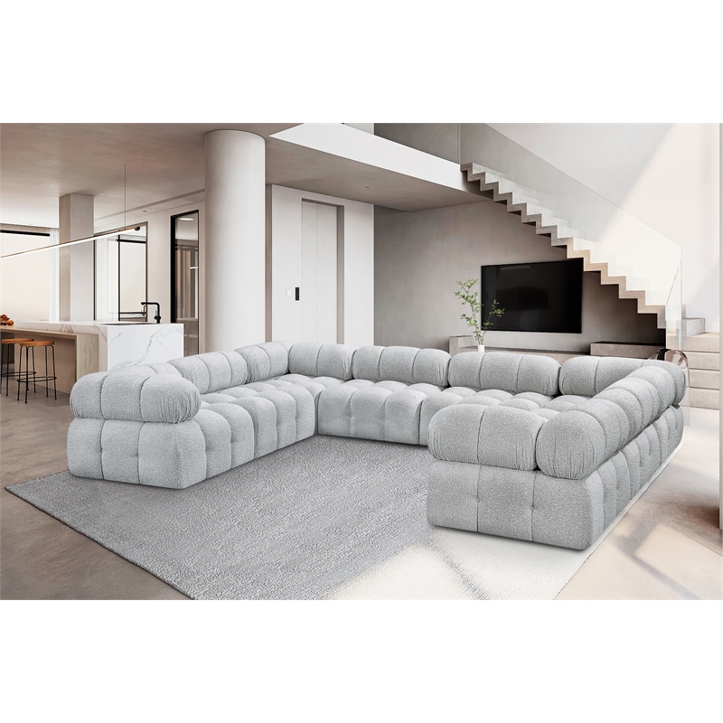 Meridian Furniture Ames Grey Boucle Fabric Modular Sectional