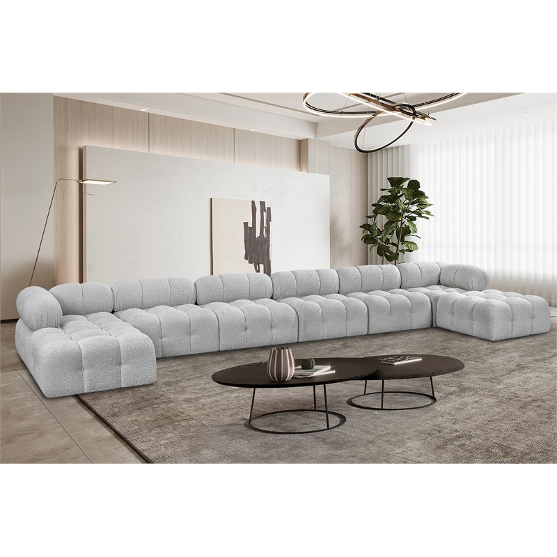 Meridian Furniture Ames Grey Boucle Fabric Modular Sectional