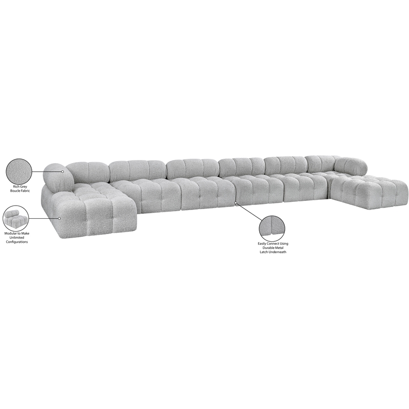 Meridian Furniture Ames Grey Boucle Fabric Modular Sectional
