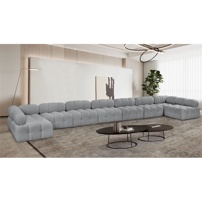Meridian Furniture Ames Grey Boucle Fabric Modular Sectional