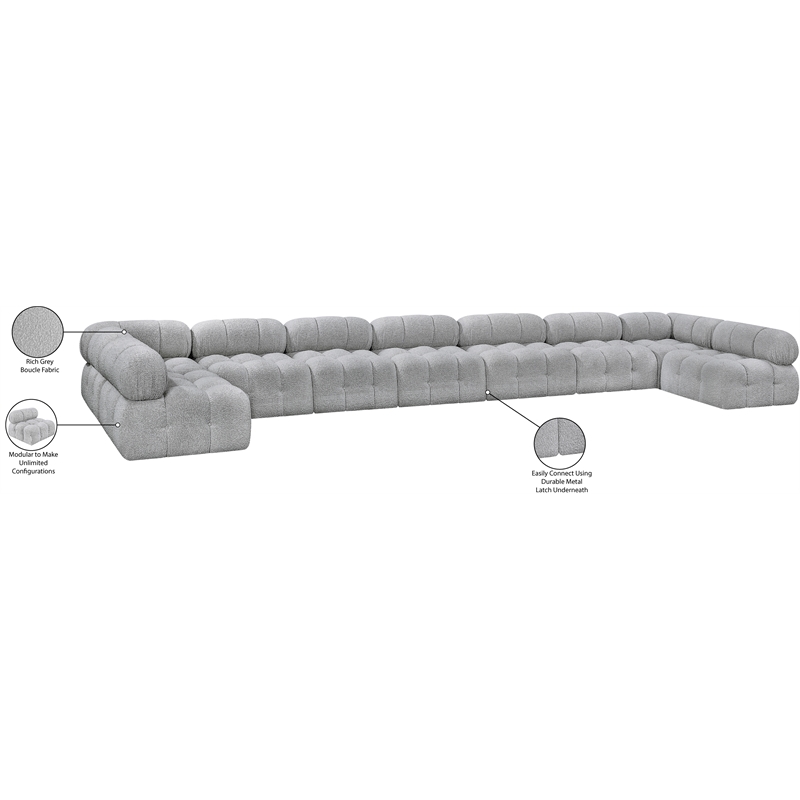 Meridian Furniture Ames Grey Boucle Fabric Modular Sectional