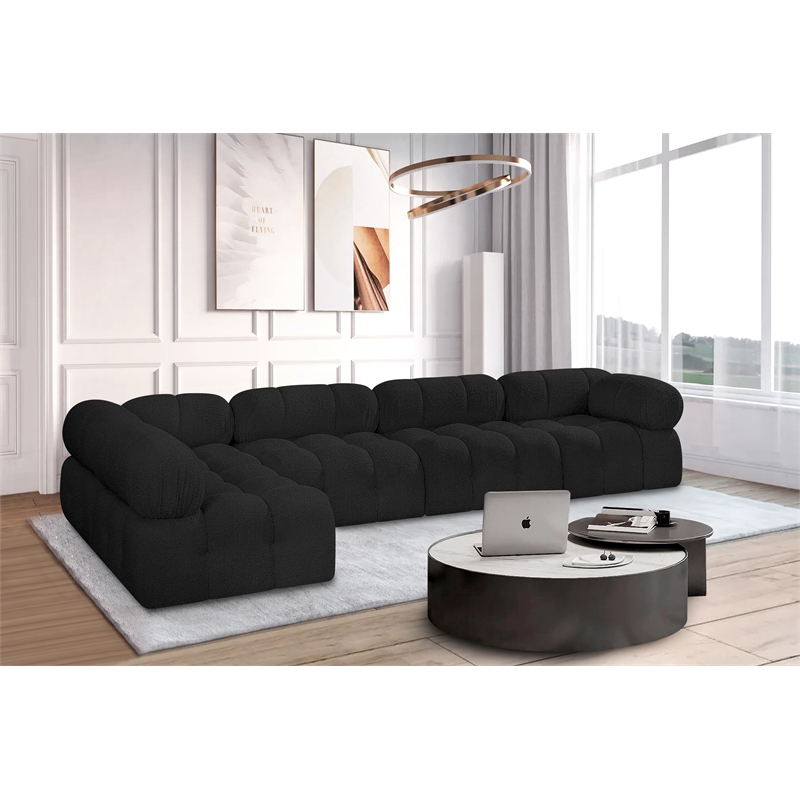 Meridian Furniture Ames Black Boucle Fabric Modular Sectional