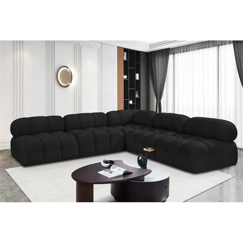 Meridian Furniture Ames Black Boucle Fabric Modular Sectional