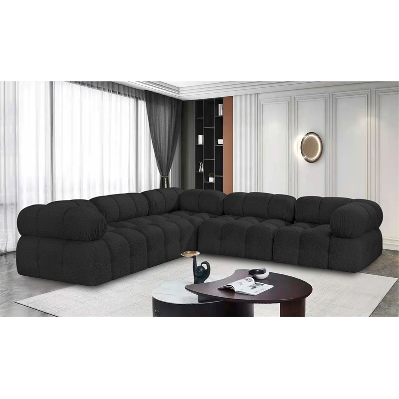 Meridian Furniture Ames Black Boucle Fabric Modular Sectional