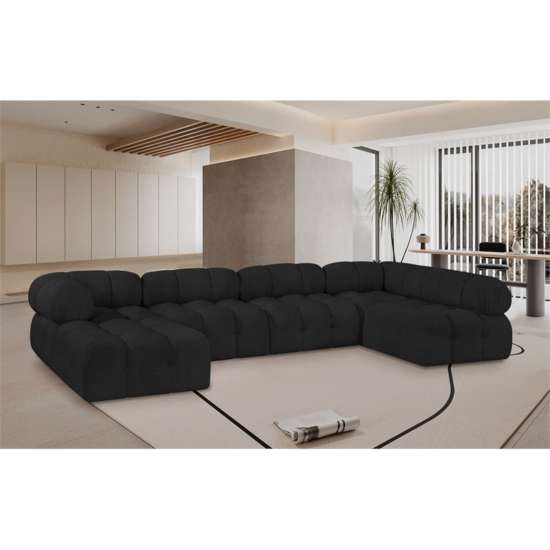 Meridian Furniture Ames Black Boucle Fabric Modular Sectional