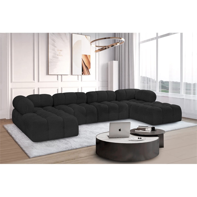 Meridian Furniture Ames Black Boucle Fabric Modular Sectional