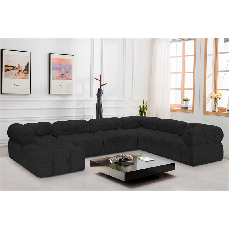 Meridian Furniture Ames Black Boucle Fabric Modular Sectional