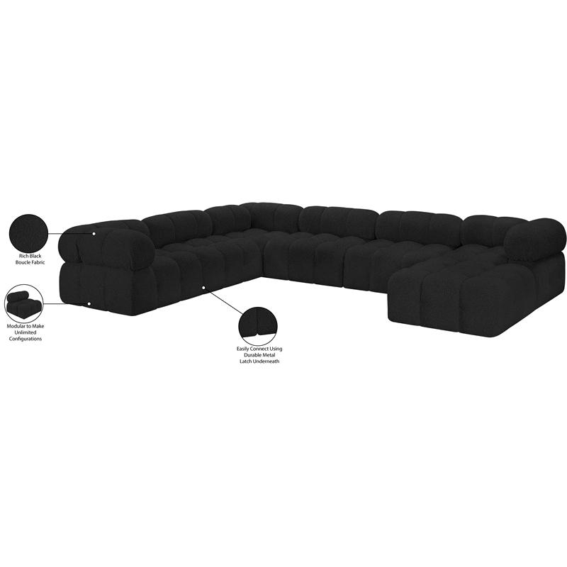 Meridian Furniture Ames Black Boucle Fabric Modular Sectional