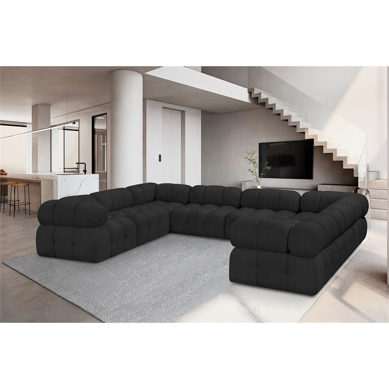Meridian Furniture Ames Black Boucle Fabric Modular Sectional