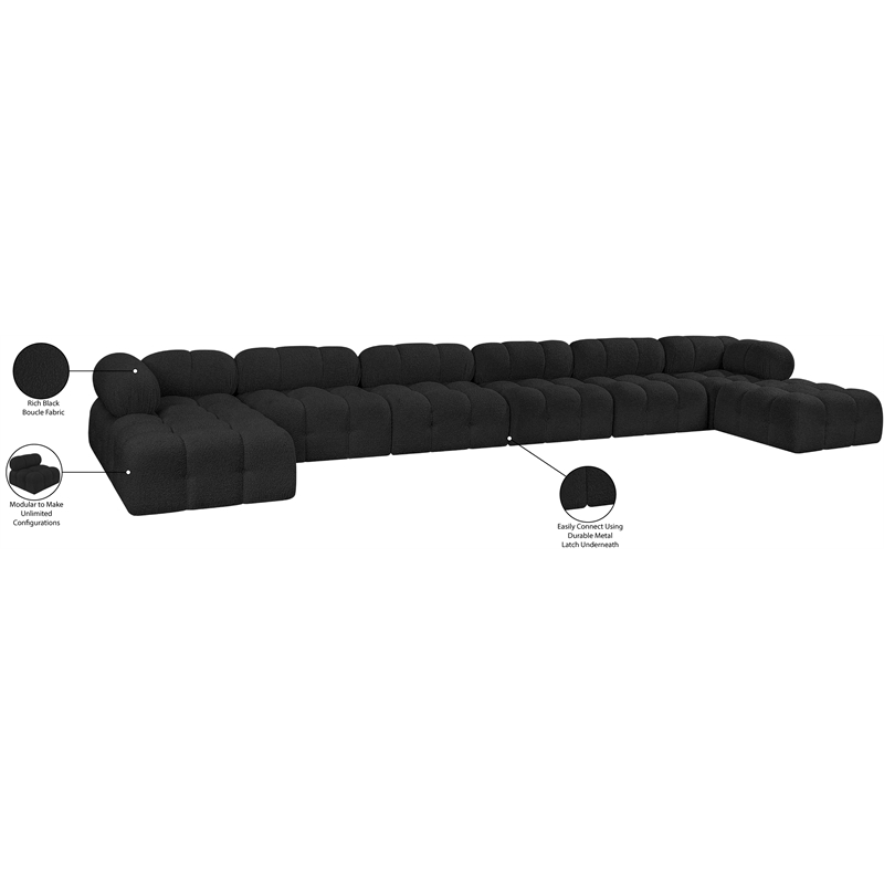 Meridian Furniture Ames Black Boucle Fabric Modular Sectional