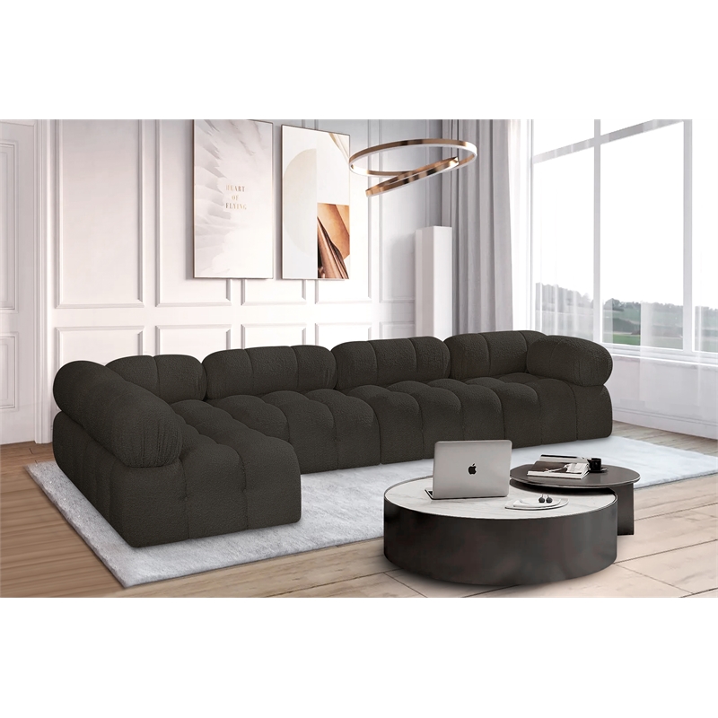 Meridian Furniture Ames Brown Boucle Fabric Modular Sectional