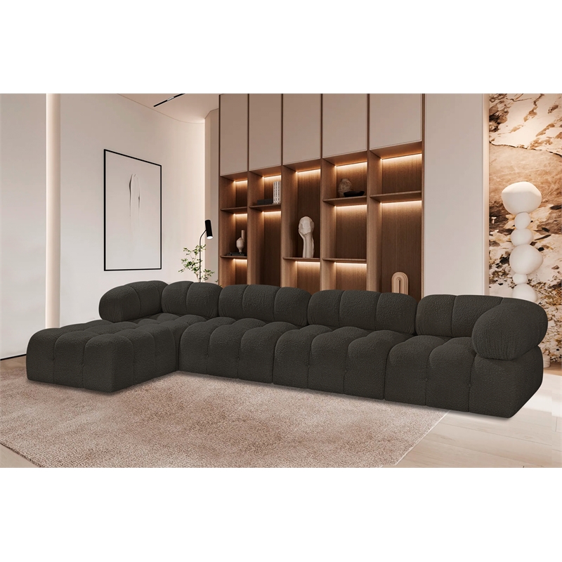 Meridian Furniture Ames Brown Boucle Fabric Modular Sectional