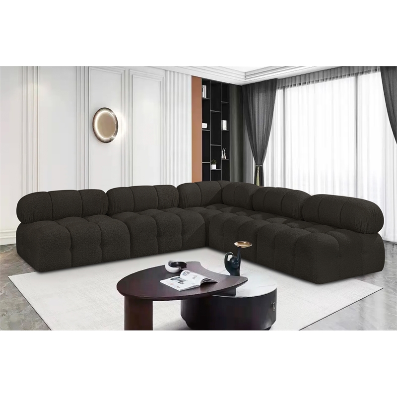 Meridian Furniture Ames Brown Boucle Fabric Modular Sectional