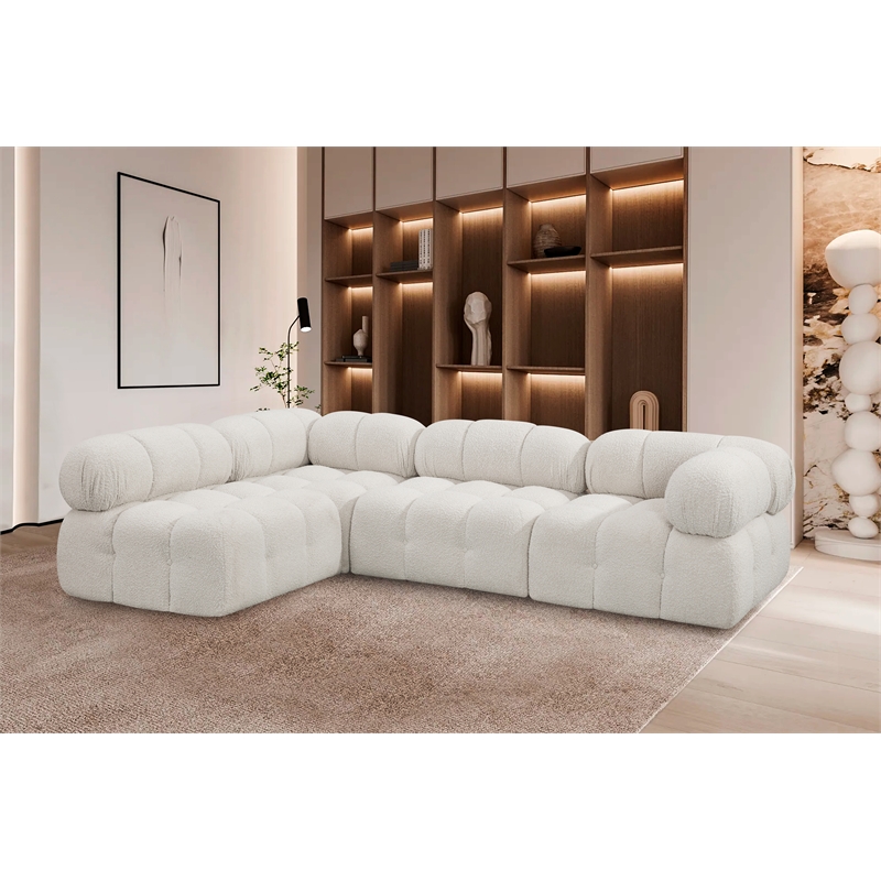Meridian Furniture Ames Cream Boucle Fabric Modular Sectional