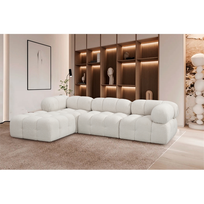 Meridian Furniture Ames Cream Boucle Fabric Modular Sectional