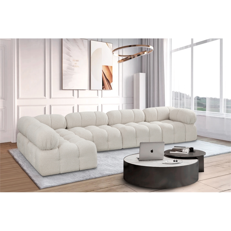 Meridian Furniture Ames Cream Boucle Fabric Modular Sectional