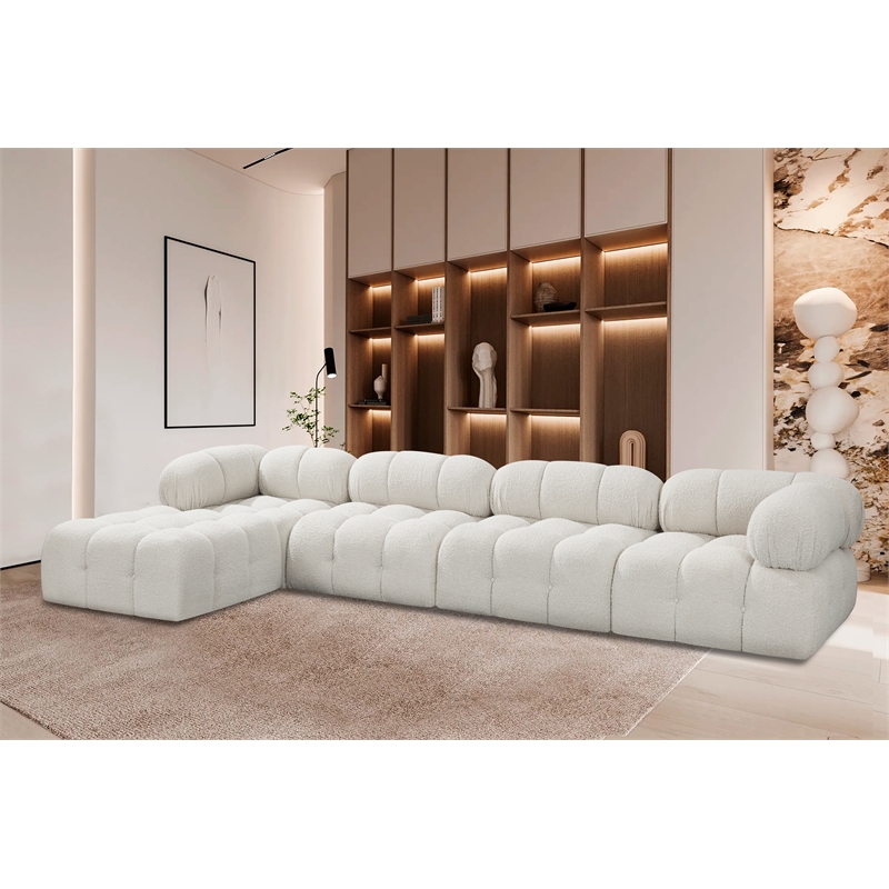 Meridian Furniture Ames Cream Boucle Fabric Modular Sectional