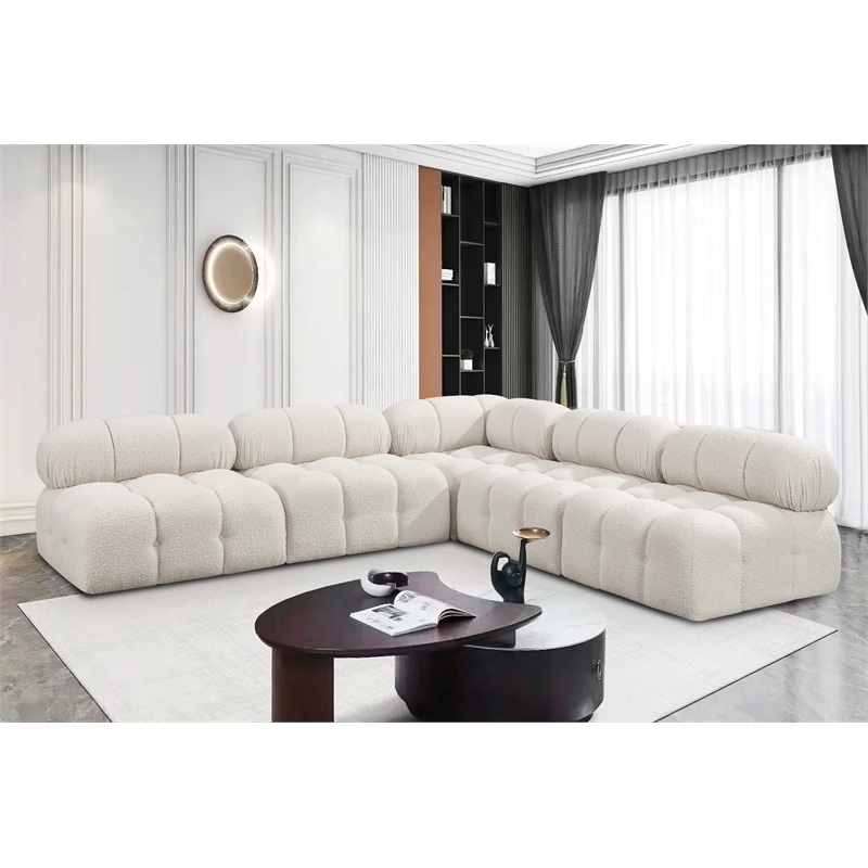 Meridian Furniture Ames Cream Boucle Fabric Modular Sectional