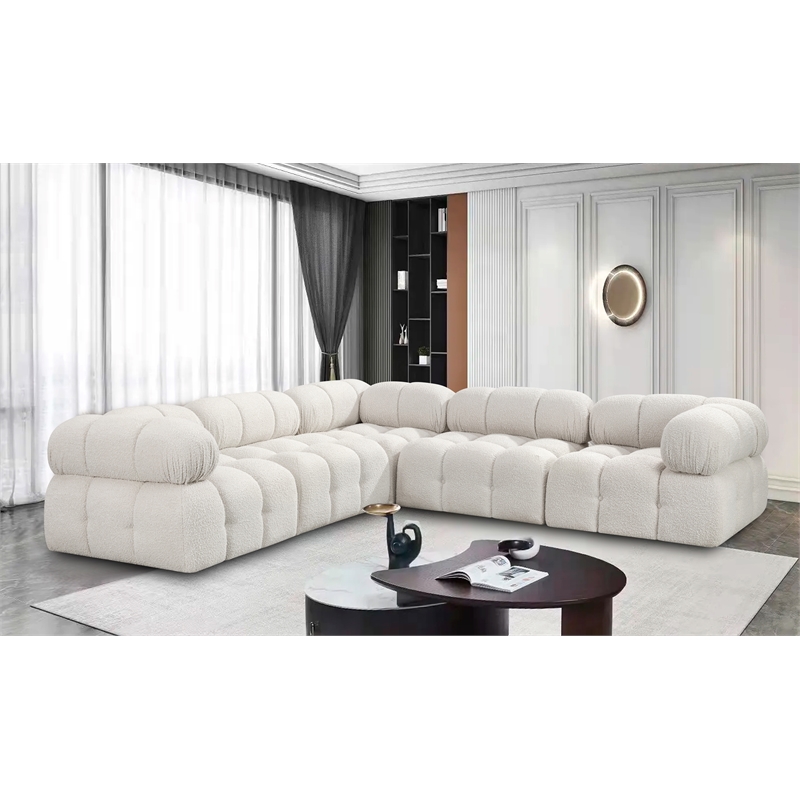 Meridian Furniture Ames Cream Boucle Fabric Modular Sectional