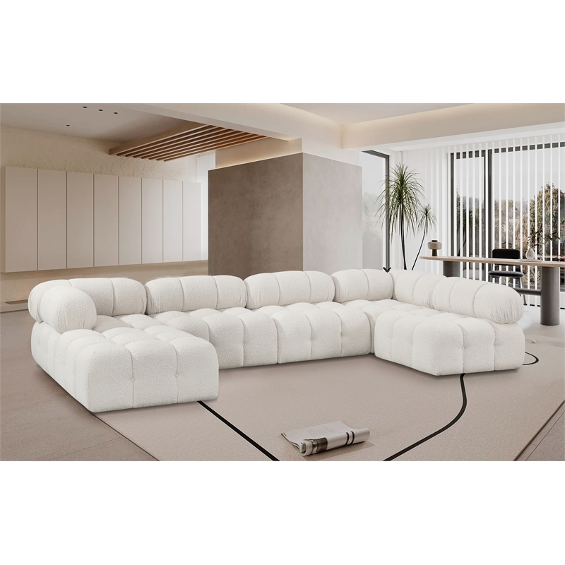 Meridian Furniture Ames Cream Boucle Fabric Modular Sectional