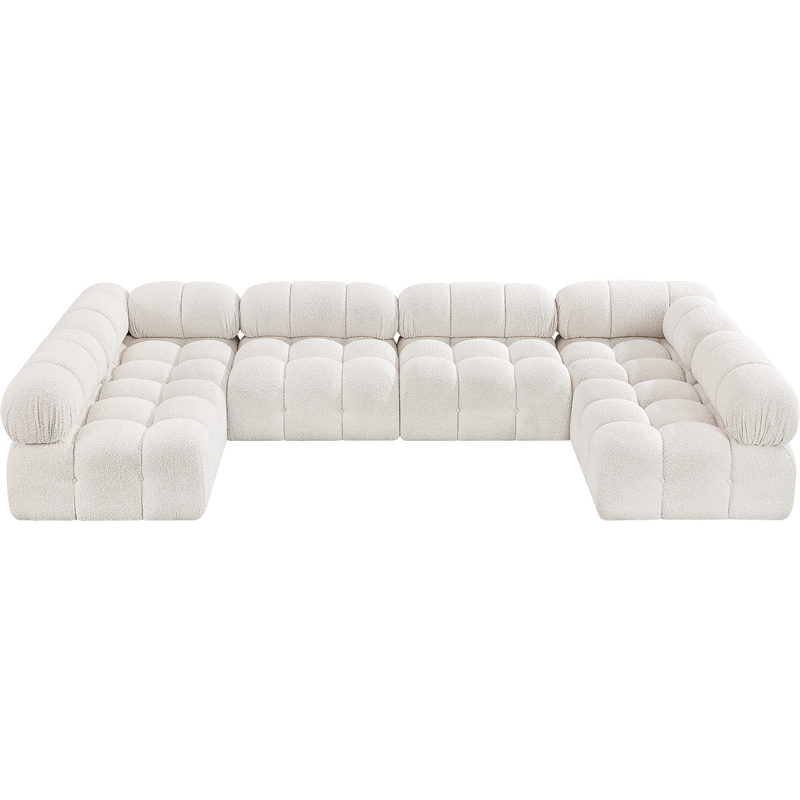 meridian furniture ames cream boucle fabric modular sectional