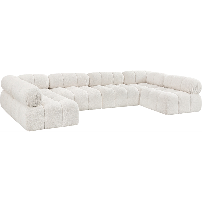 meridian furniture ames cream boucle fabric modular sectional