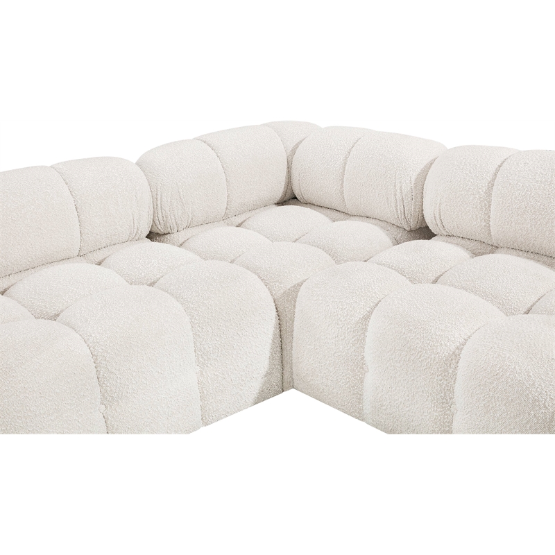meridian furniture ames cream boucle fabric modular sectional