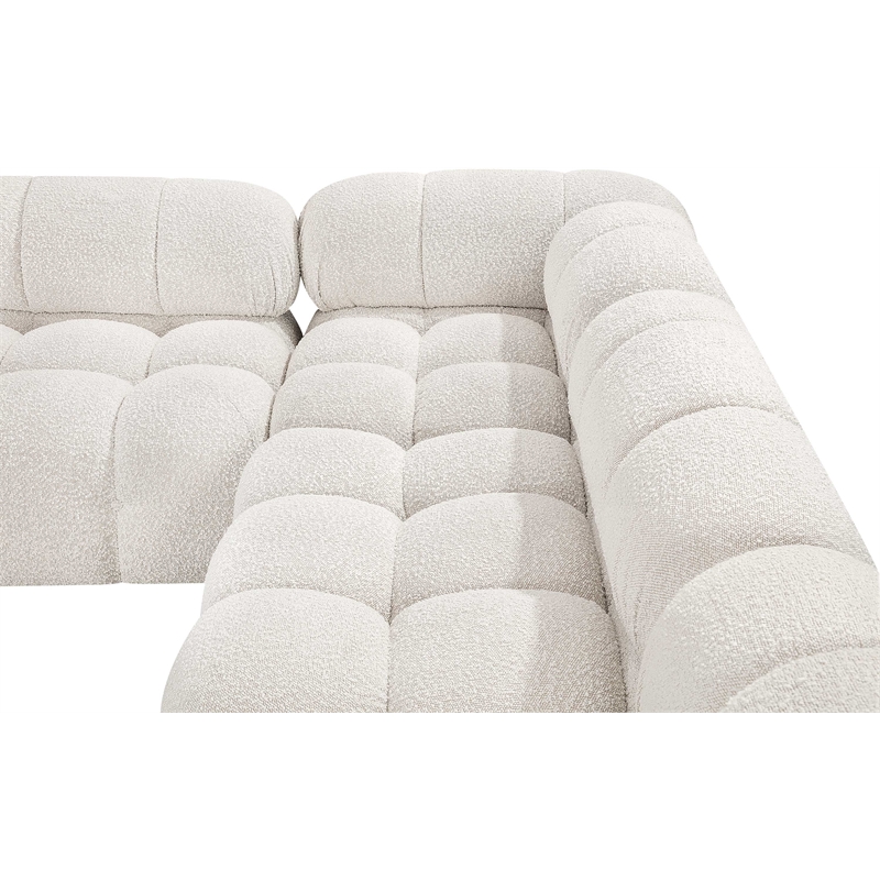 meridian furniture ames cream boucle fabric modular sectional
