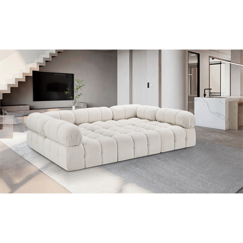 Meridian Furniture Ames Cream Boucle Fabric Modular Sectional