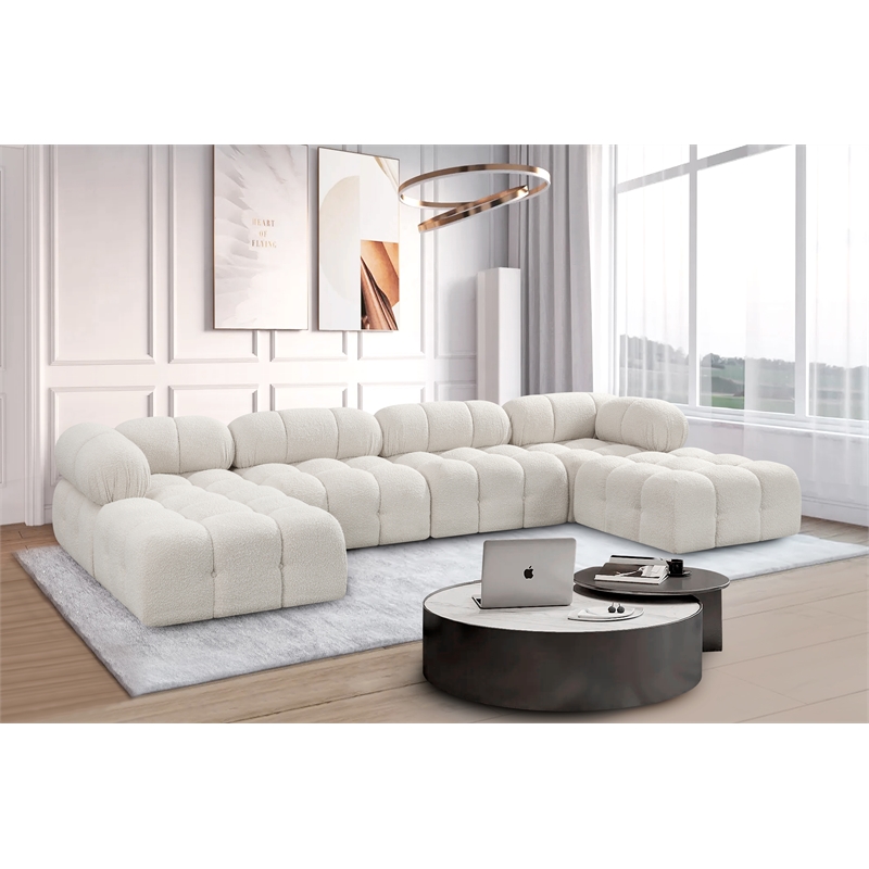 Meridian Furniture Ames Cream Boucle Fabric Modular Sectional