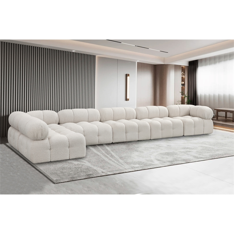 Meridian Furniture Ames Cream Boucle Fabric Modular Sectional