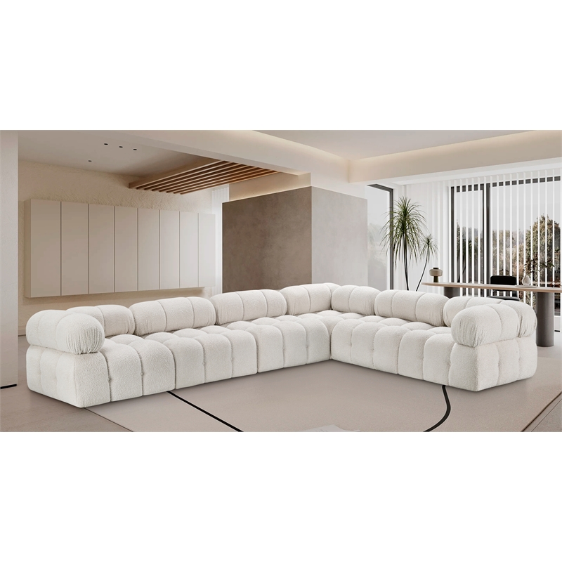 Meridian Furniture Ames Cream Boucle Fabric Modular Sectional